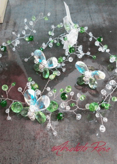 Дизайнерски комплект Диадема, гривна, пръстен Emerald Butterfly 